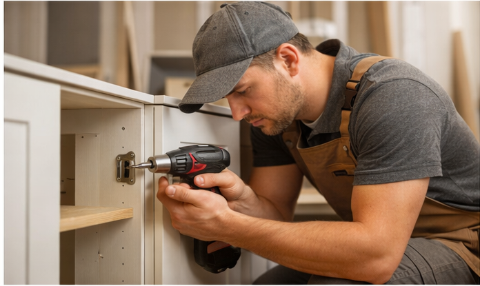 Schreiner bei der Arbeit im Möbelbau und Innenausbau