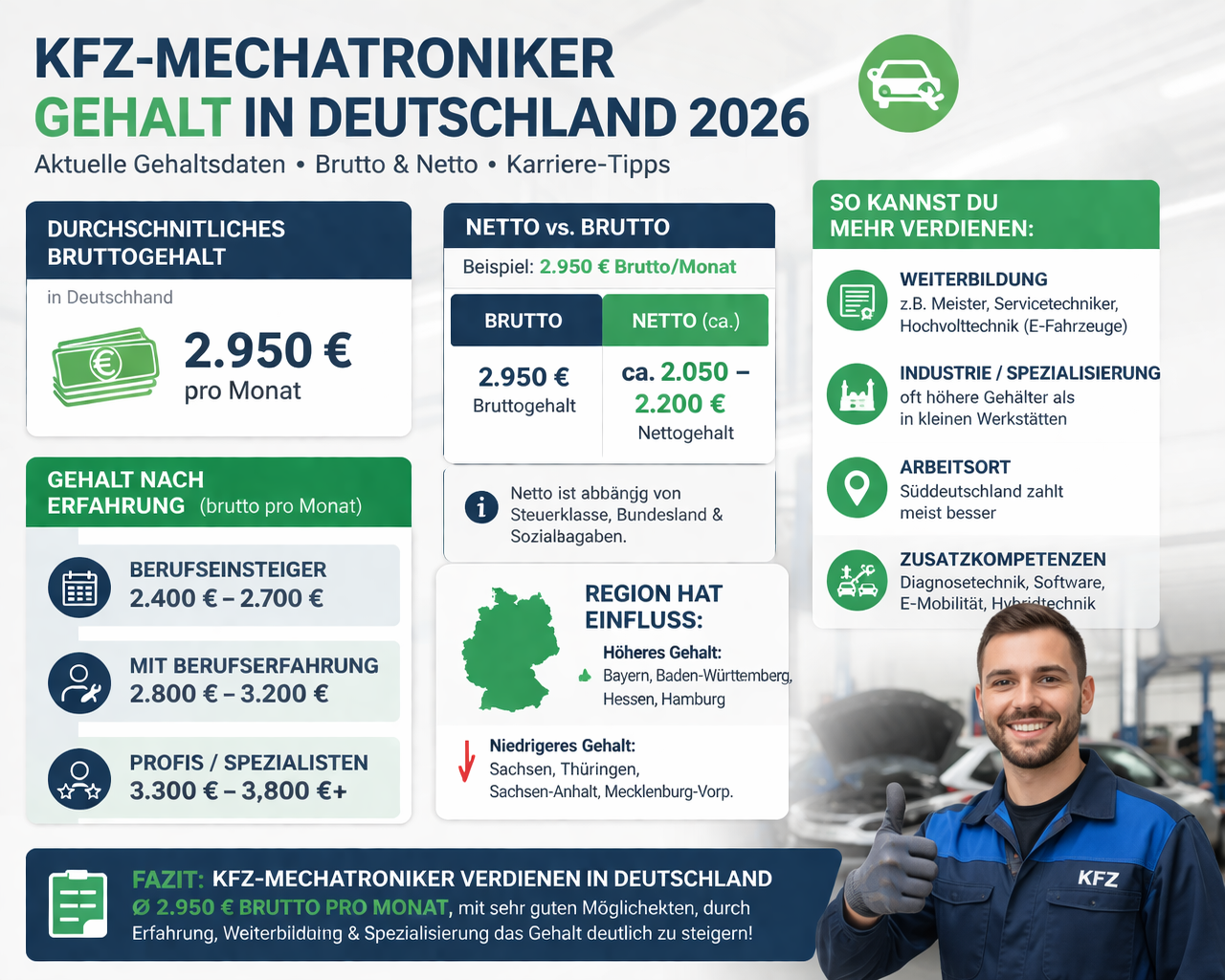 Kfz-Mechatroniker Gehalt nach Bundesland Deutschland Industrie vs Werkstatt Vergleich