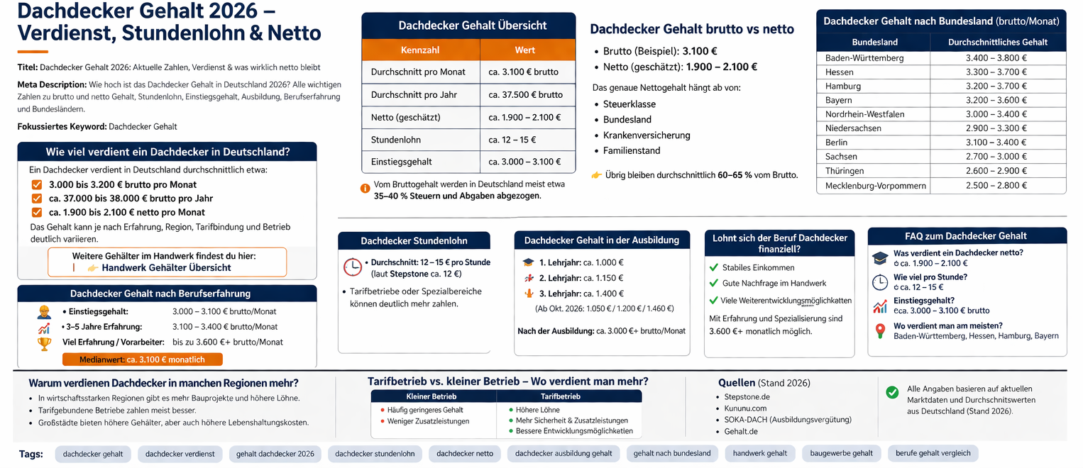 Dachdecker Deutschland Gehalt